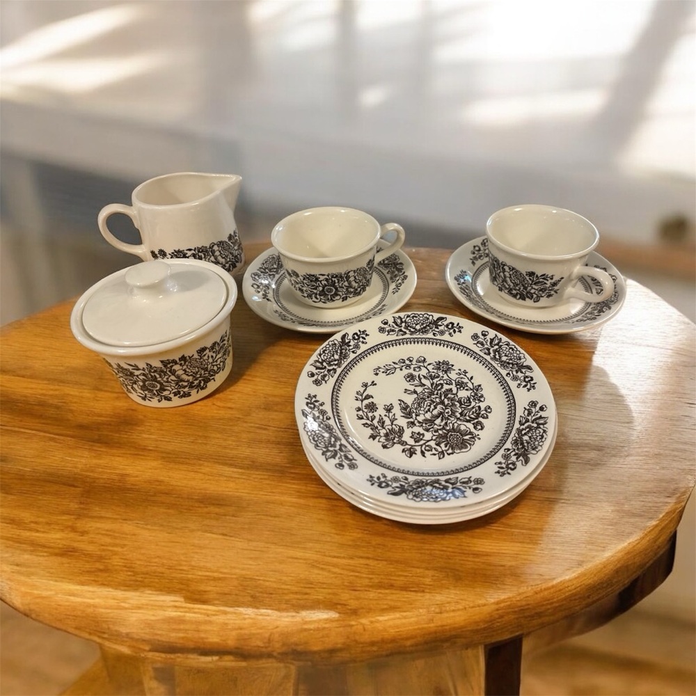 Elegant Brown and White Floral Tea Set